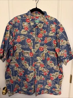 Reyn Spooner Hawaiian Traditionals Classic Blue aloha Floral Short-Sleeve Shirt